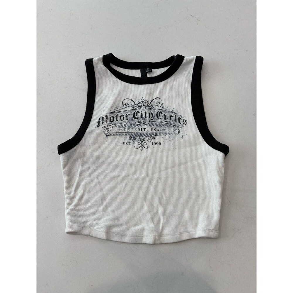 Garage tank top size P/S - white with black piping